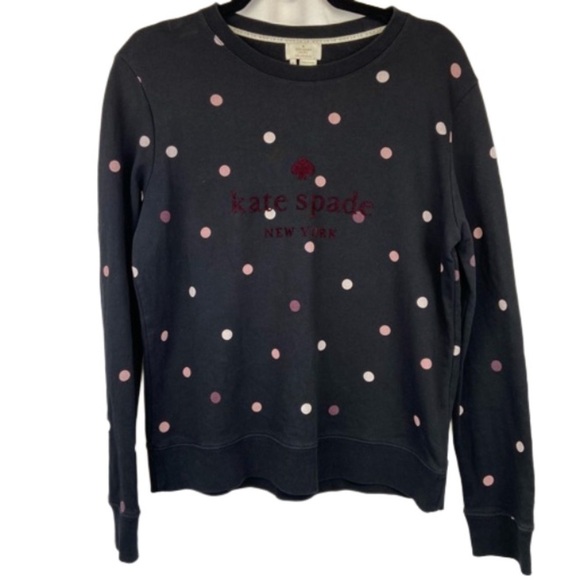EUC Kate Spade Brooke Street Bakery Dot Black Pink Polka Dot Sweatshirt Small - Picture 3 of 15